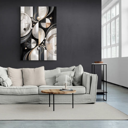 Opulent Geometry Grey and White Abstract - Canvas Wall Art Living Room