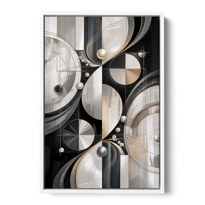 Opulent Geometry Grey and White Abstract - White Frame Canvas