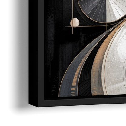 Opulent Geometry Grey and White Abstract - Close-Up Black Frame Canvas