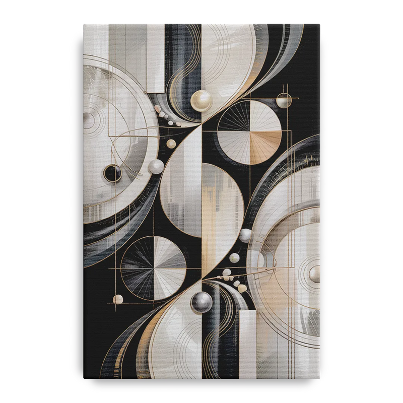 Opulent Geometry Grey and White Abstract Front - Canvas Wall Art