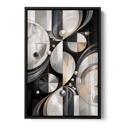 Opulent Geometry Grey and White Abstract Front - Black Canvas Wall Art