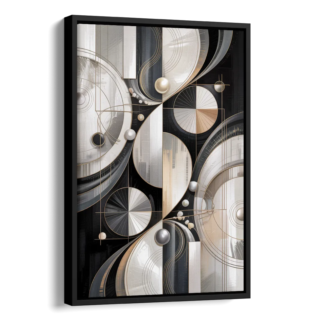 Opulent Geometry Grey and White Abstract Side - Black Canvas Wall Art