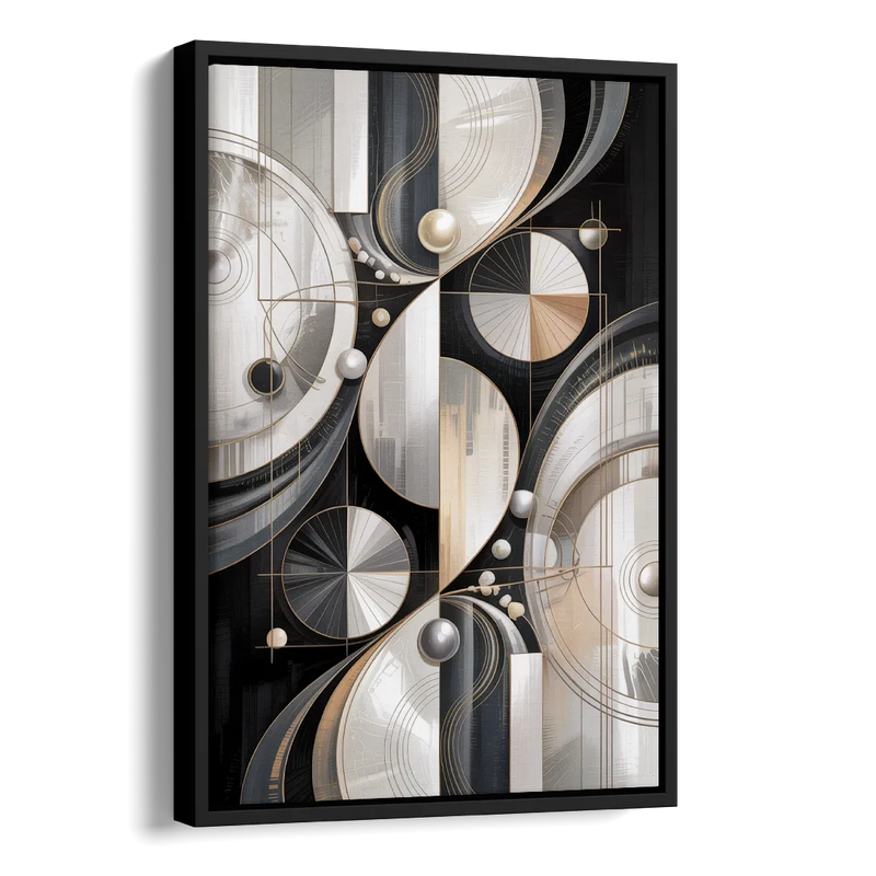 Opulent Geometry Grey and White Abstract Side - Black Canvas Wall Art