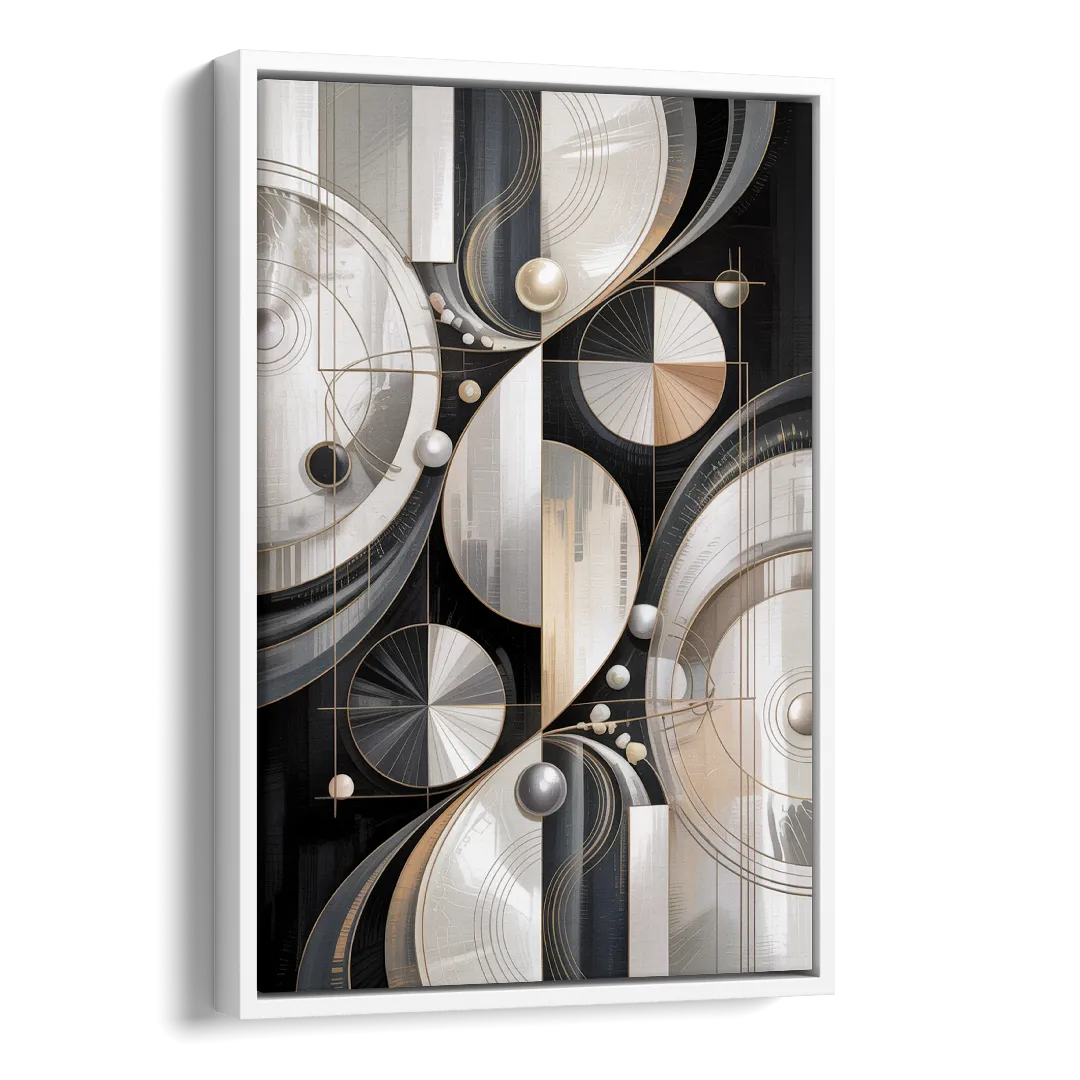 Opulent Geometry Grey and White Abstract Side - White Canvas Wall Art
