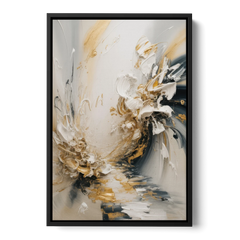 Opulent Gestures White and Gold - Black Framed Canvas Wall Art - Front