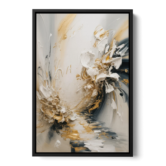 Opulent Gestures White and Gold - Black Framed Canvas Wall Art - Front