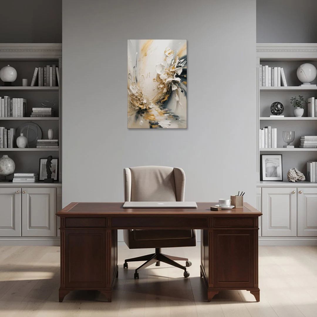 Opulent Gestures White and Gold - Canvas Wall Art - Office - 24x36