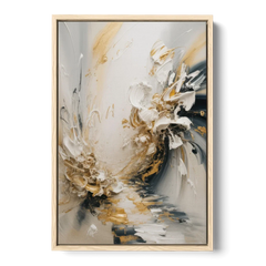 Opulent Gestures White and Gold - Oak Framed Canvas Wall Art - Front