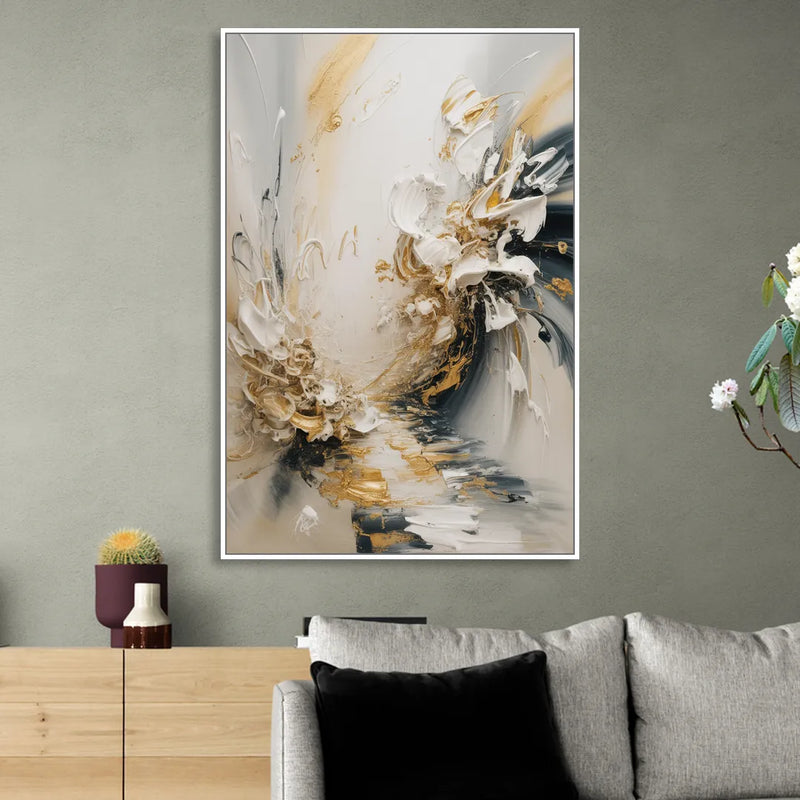 Opulent Gestures White and Gold Living Room - White Canvas Wall Art