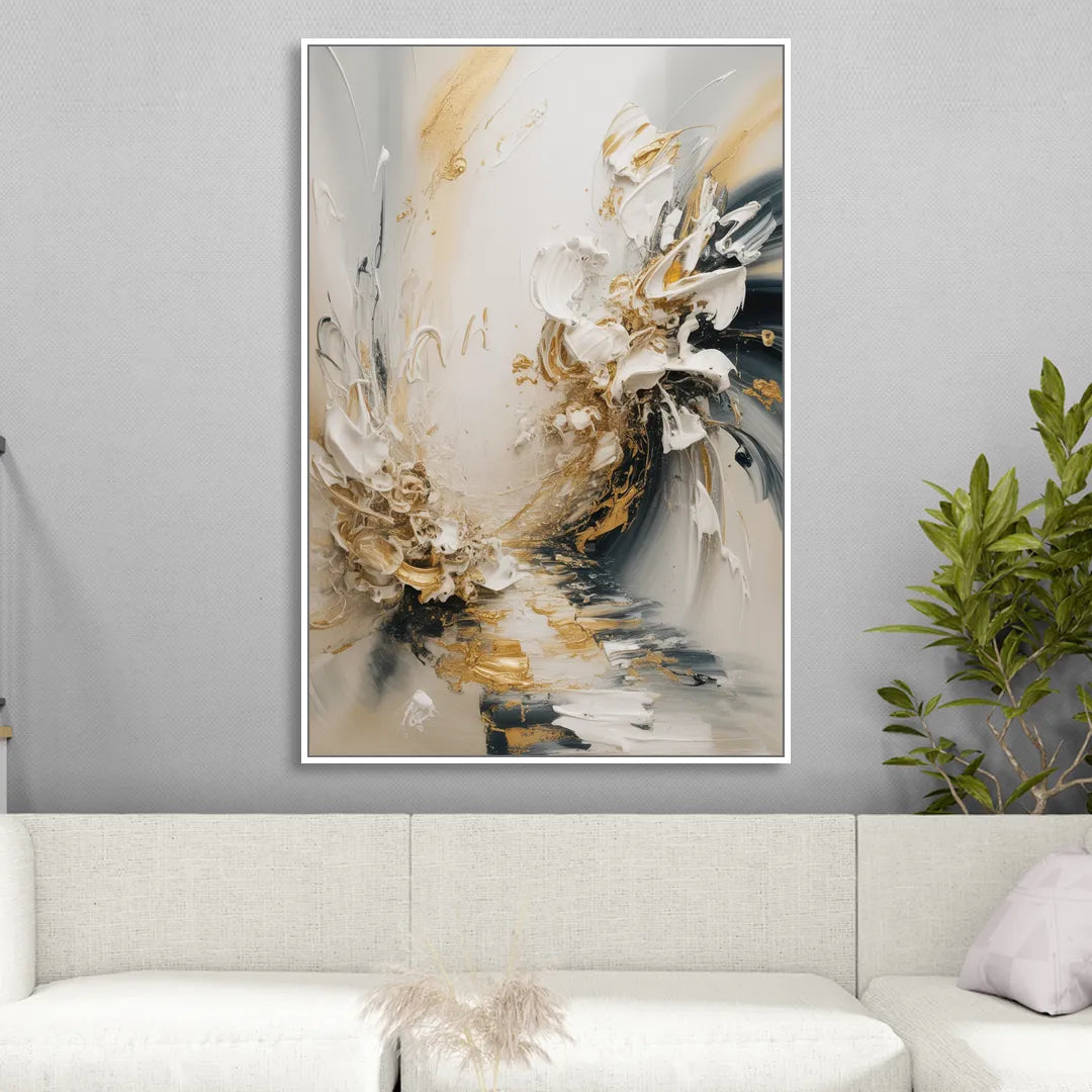 Opulent Gestures White and Gold Sitting Room - White Canvas Wall Art