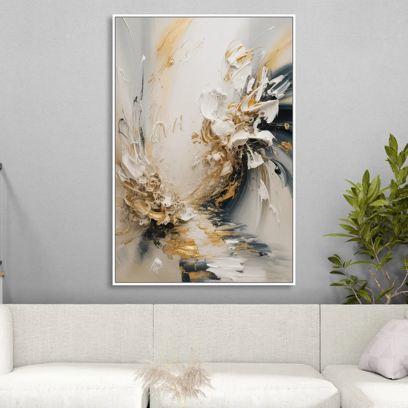 Opulent Gestures White and Gold Sitting Room - White Canvas Wall Art