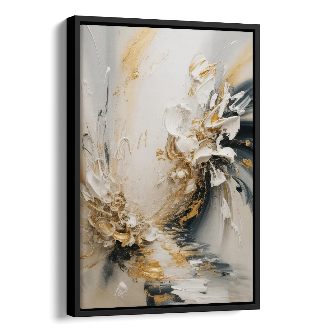 Opulent Gestures White and Gold Side - Black Canvas Wall Art