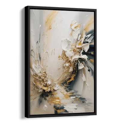 Opulent Gestures White and Gold Side - Black Canvas Wall Art