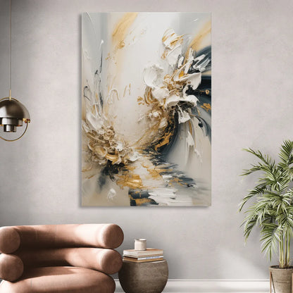 Opulent Gestures White and Gold Living Room - Canvas Wall Art