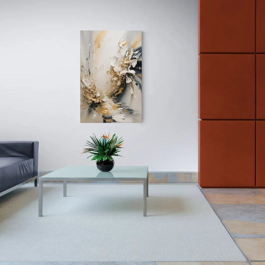 Opulent Gestures White and Gold - Canvas Wall Art Living Room
