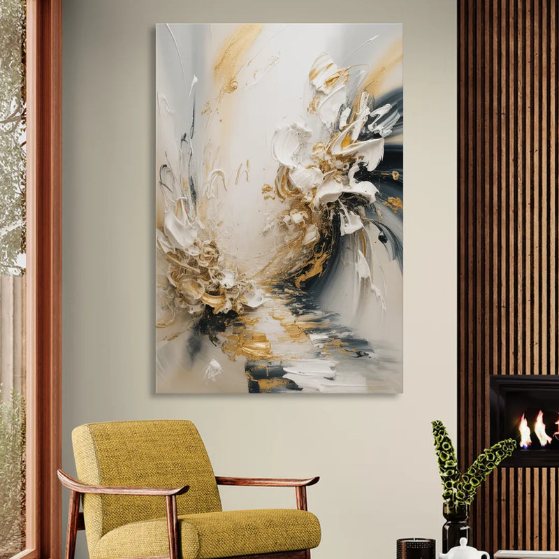Opulent Gestures White and Gold Sitting Room - Canvas Wall Art