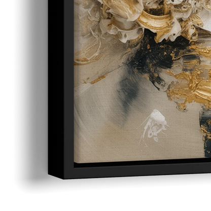 Opulent Gestures White and Gold - Close-Up Black Frame Canvas