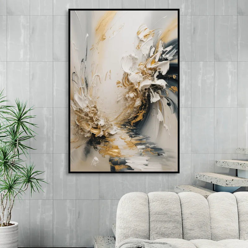 Opulent Gestures White and Gold Sitting Room - Black Canvas Wall Art