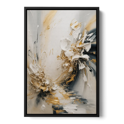 Opulent Gestures White and Gold - Black Frame Canvas