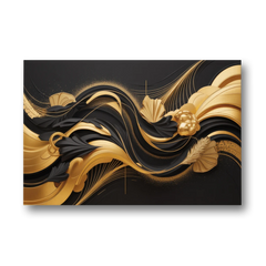Opulent Harmony Black and Gold Abstract - Canvas Wall Art - Front