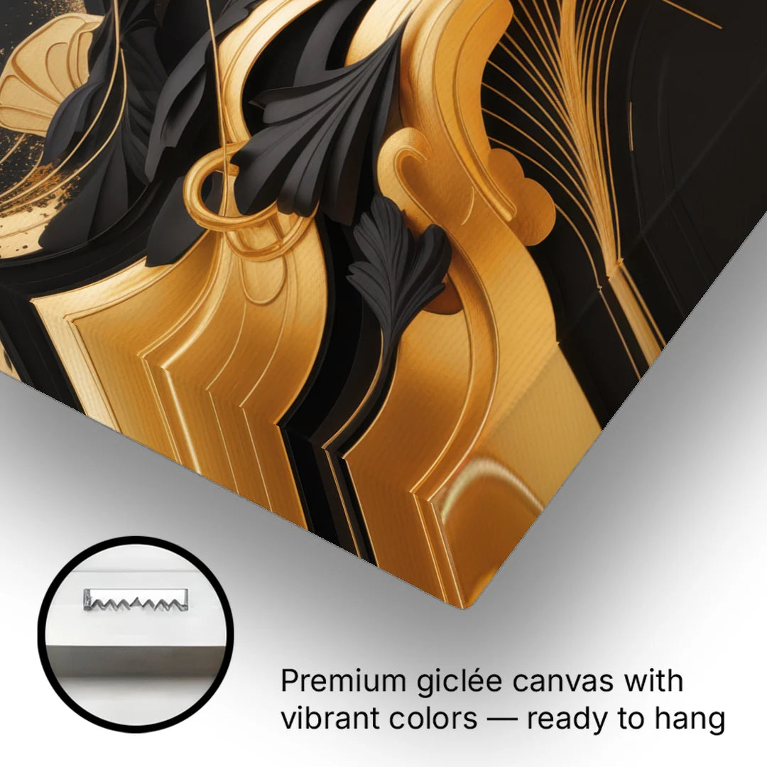 Opulent Harmony Black and Gold Abstract - Canvas Wall Art - Gallery Wrap Corner