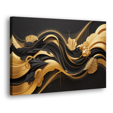 Opulent Harmony Black and Gold Abstract - Canvas Wall Art - Side