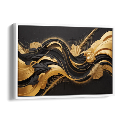 Opulent Harmony Black and Gold Abstract Side - White Canvas Wall Art