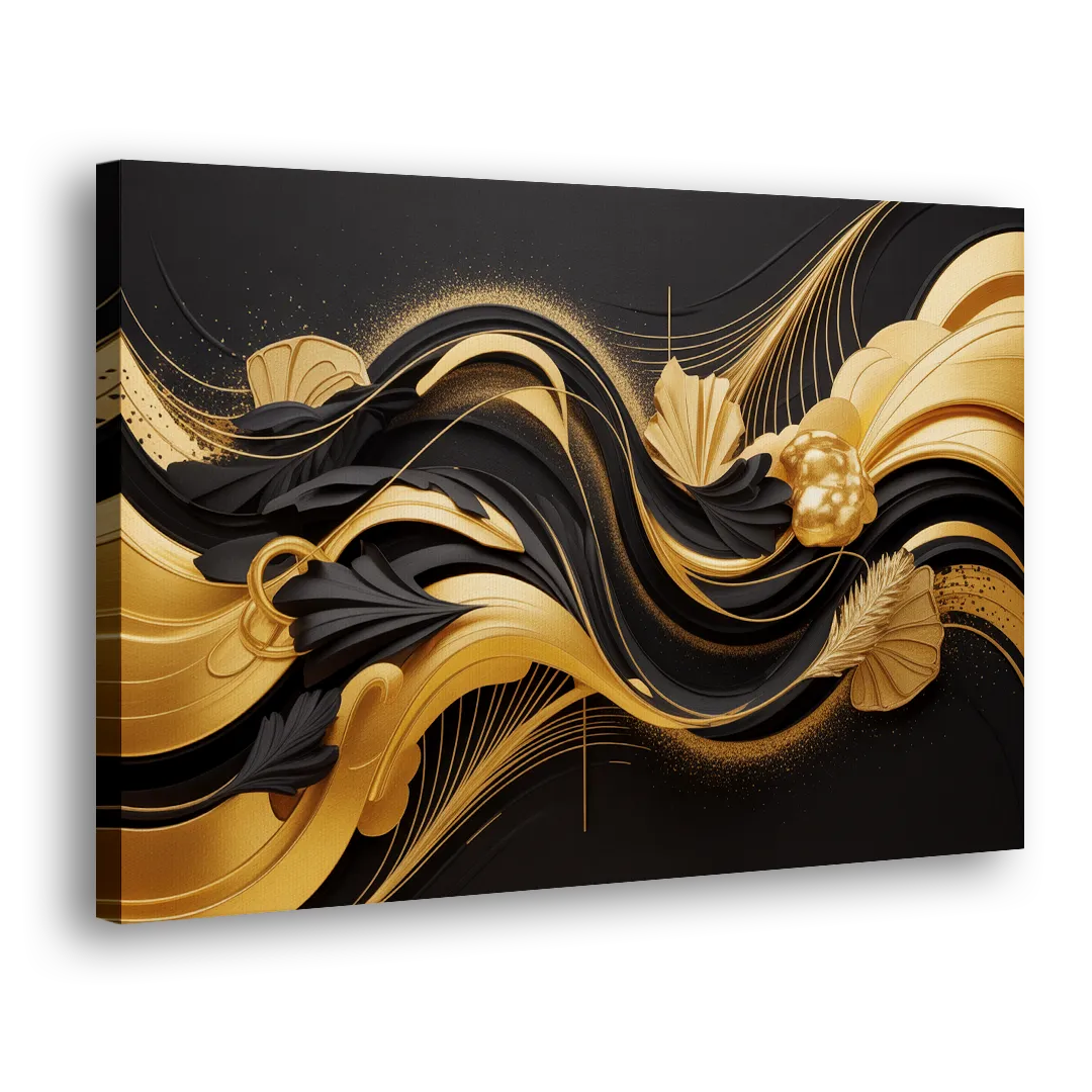 Opulent Harmony Black and Gold Abstract Side - Canvas Wall Art