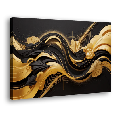 Opulent Harmony Black and Gold Abstract Side - Canvas Wall Art
