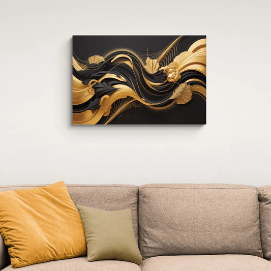 Opulent Harmony Black and Gold Abstract - Canvas Wall Art Living Room