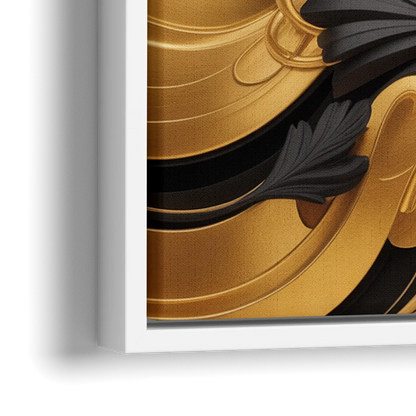 Opulent Harmony Black and Gold Abstract - Close-Up White Frame Canvas