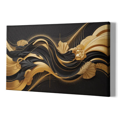 Opulent Harmony Black and Gold Abstract - Canvas Print Art Sides