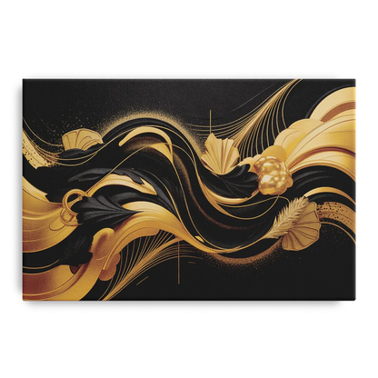Opulent Harmony Black and Gold Abstract Front - Canvas Wall Art