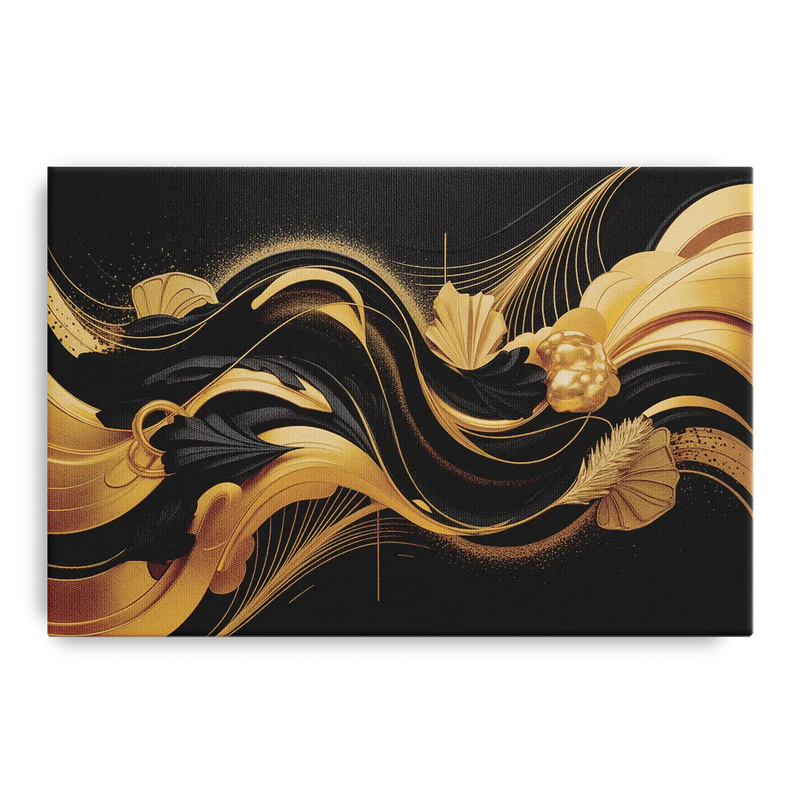 Opulent Harmony Black and Gold Abstract Front - Canvas Wall Art