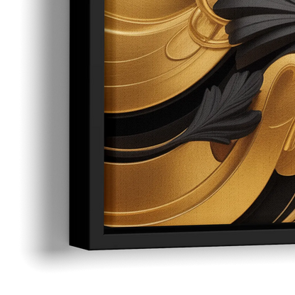 Opulent Harmony Black and Gold Abstract - Close-Up Black Frame Canvas