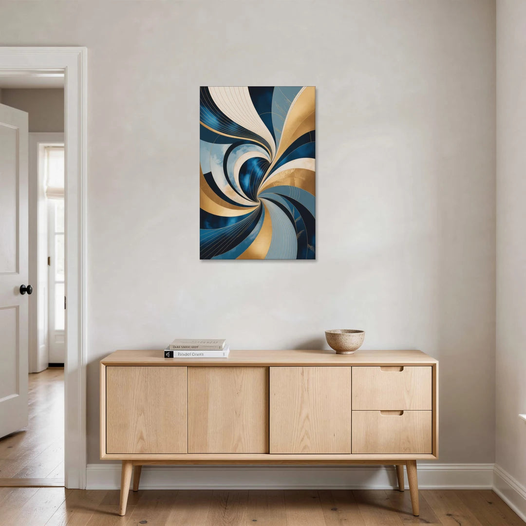 Opulent Harmony Blue and Gold Abstract - Canvas Wall Art - Coffee Table - 24x36