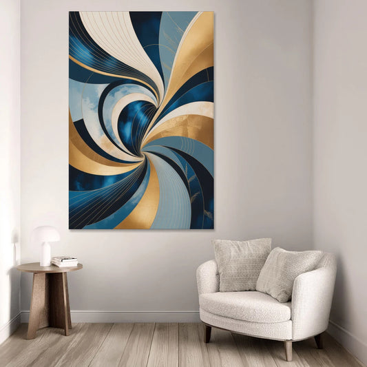 Opulent Harmony Blue and Gold Abstract - Canvas Wall Art - Sofa - 40x60
