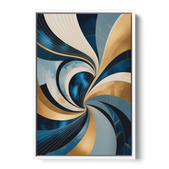 Opulent Harmony Blue and Gold Abstract - White Framed Canvas Wall Art - Front