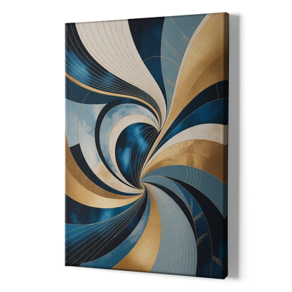 Opulent Harmony Blue and Gold Abstract - Canvas Print Art Sides