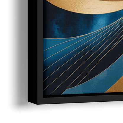 Opulent Harmony Blue and Gold Abstract - Close-Up Black Frame Canvas