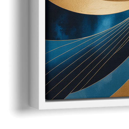 Opulent Harmony Blue and Gold Abstract - Close-Up White Frame Canvas