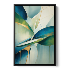 Opulent Harmony Blue and Green Abstract - Black Framed Canvas Wall Art - Front