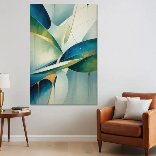 Opulent Harmony Blue and Green Abstract - Canvas Wall Art - Sofa - 40x60