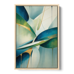 Opulent Harmony Blue and Green Abstract - Oak Framed Canvas Wall Art - Front