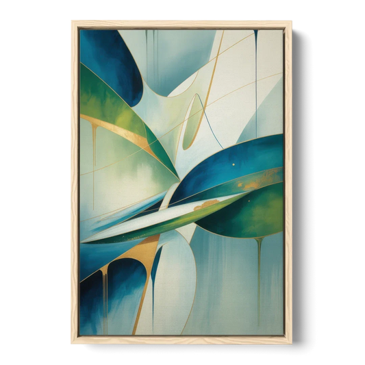 Opulent Harmony Blue and Green Abstract - Oak Framed Canvas Wall Art - Front