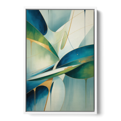 Opulent Harmony Blue and Green Abstract - White Framed Canvas Wall Art - Front