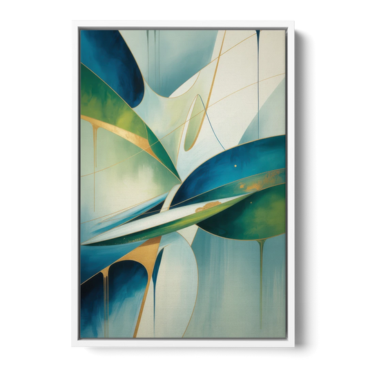 Opulent Harmony Blue and Green Abstract - White Framed Canvas Wall Art - Front