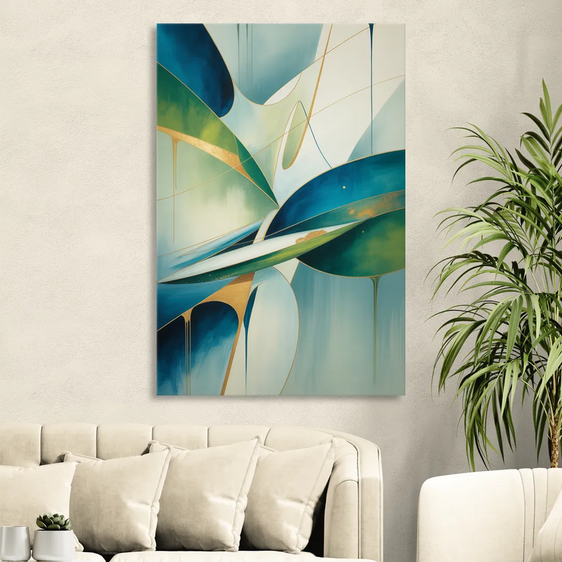 Opulent Harmony Blue and Green Abstract Sitting Room - Canvas Wall Art