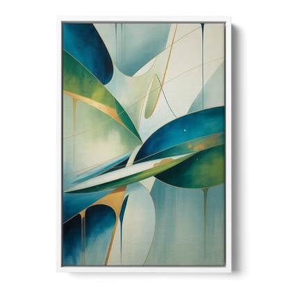 Opulent Harmony Blue and Green Abstract - White Frame Canvas