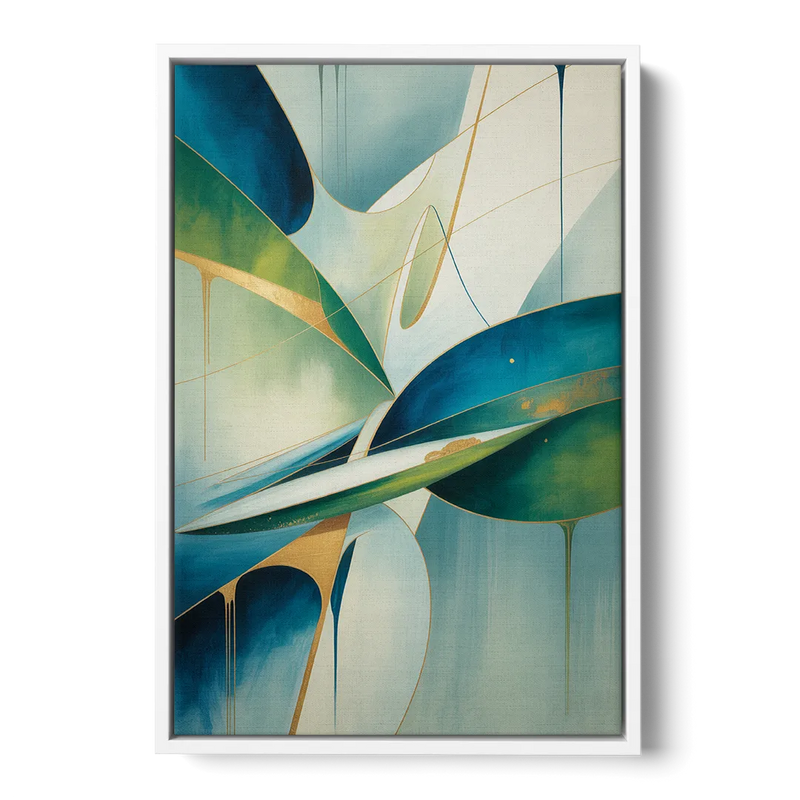 Opulent Harmony Blue and Green Abstract Front - White Canvas Wall Art